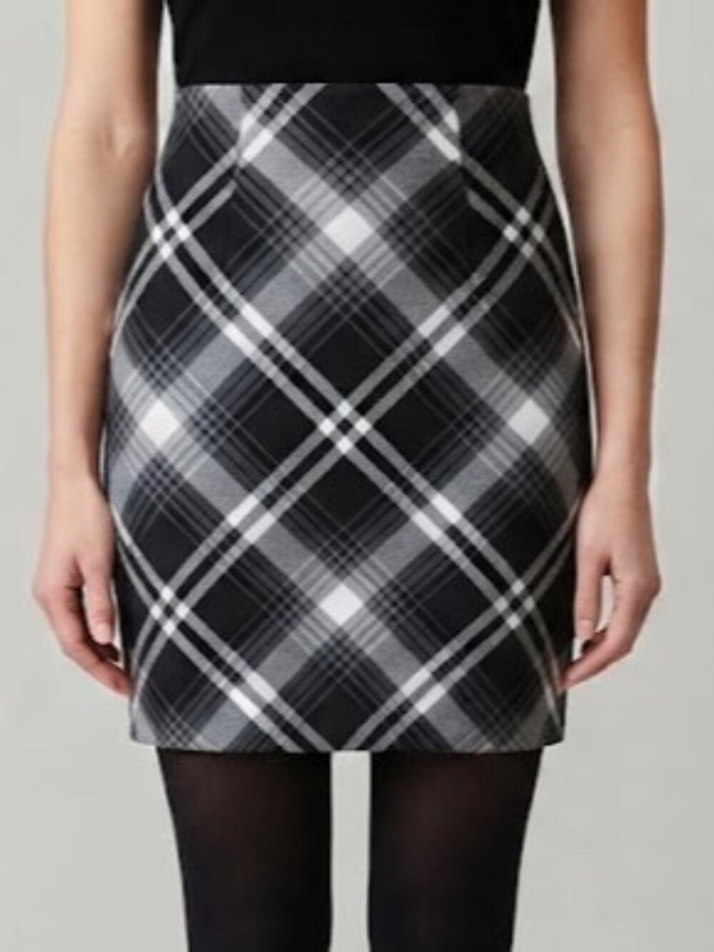 Black & White Plaid Pencil Skirt
